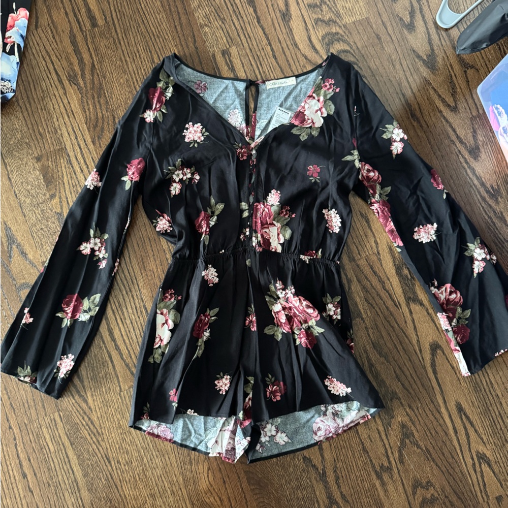 Chloe & Katie black floral romper